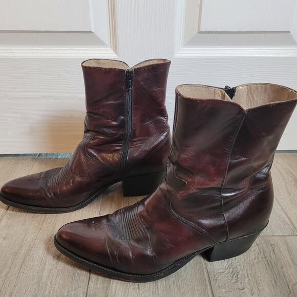 Dan Post Boots Mens Size 9.5 D Oxblood Leather Side Zip Western Pointed Toe 6621 - Picture 1 of 10